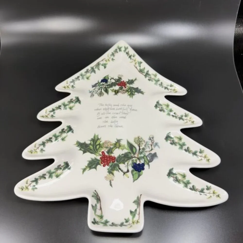 Portmeirion The Holly And The Ivy Christmas Tree Shaped Serving Dish Large 13inc